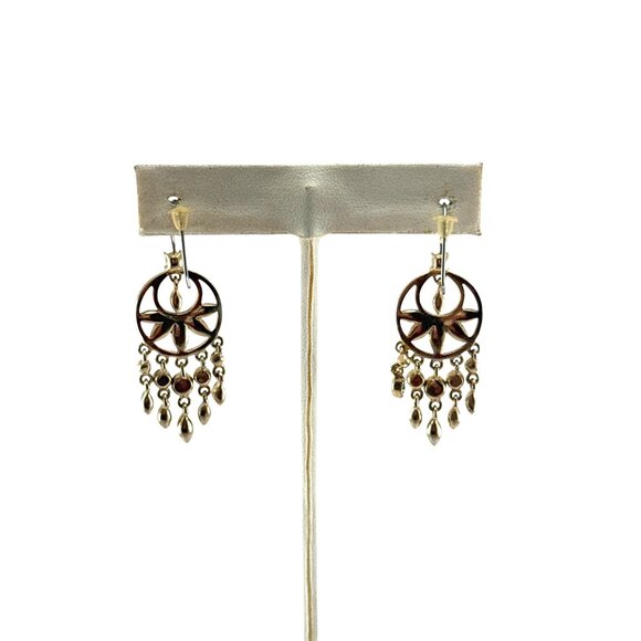 Vintage Green Rhinestone Dangle Earrings Boho Chandelier Drop Pierced - Picture 2 of 9